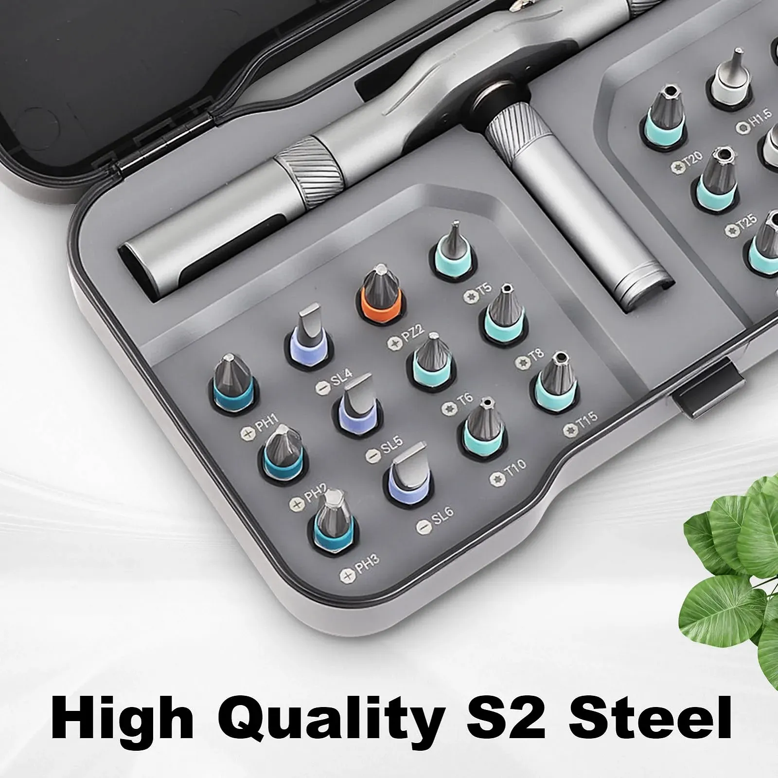 Набір викруток реверсивних 24-в-1 з T-подібною рукояткою 58 зубців з магнітними бітами S2, фото №7