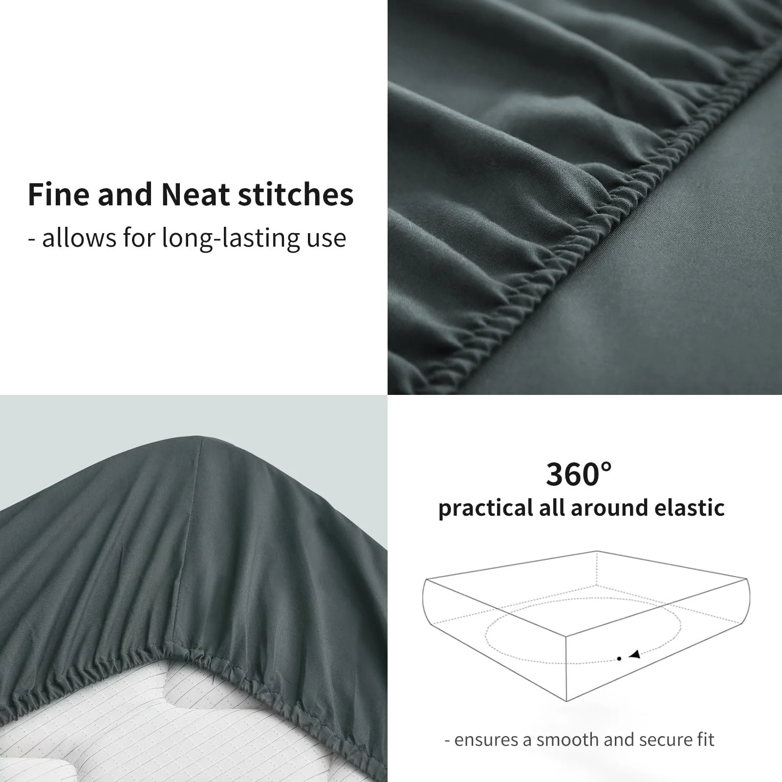 Простыня на резинке RUIKASI Microfibre, Oeko Tex, постельное белье, глубокий карман 30 см, антрацитово-серый, 180 x 200 см, фото №7