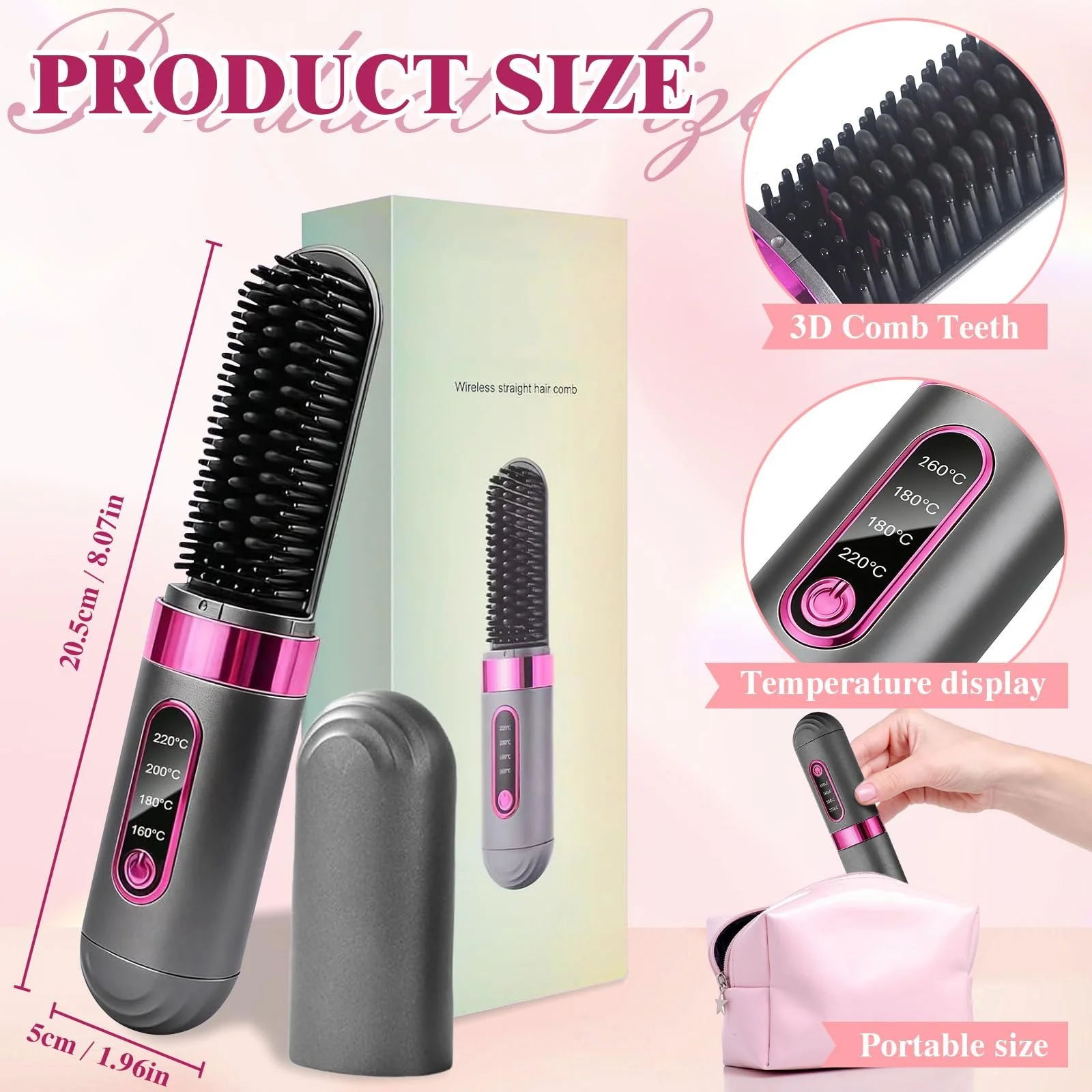 Бездротова щітка-вирівнювач Go Brush Pro для короткого волосся 4 температурні режими, фото №6 Бездротова щітка-вирівнювач Go Brush Pro для короткого волосся 4 температурні режими, фото №6