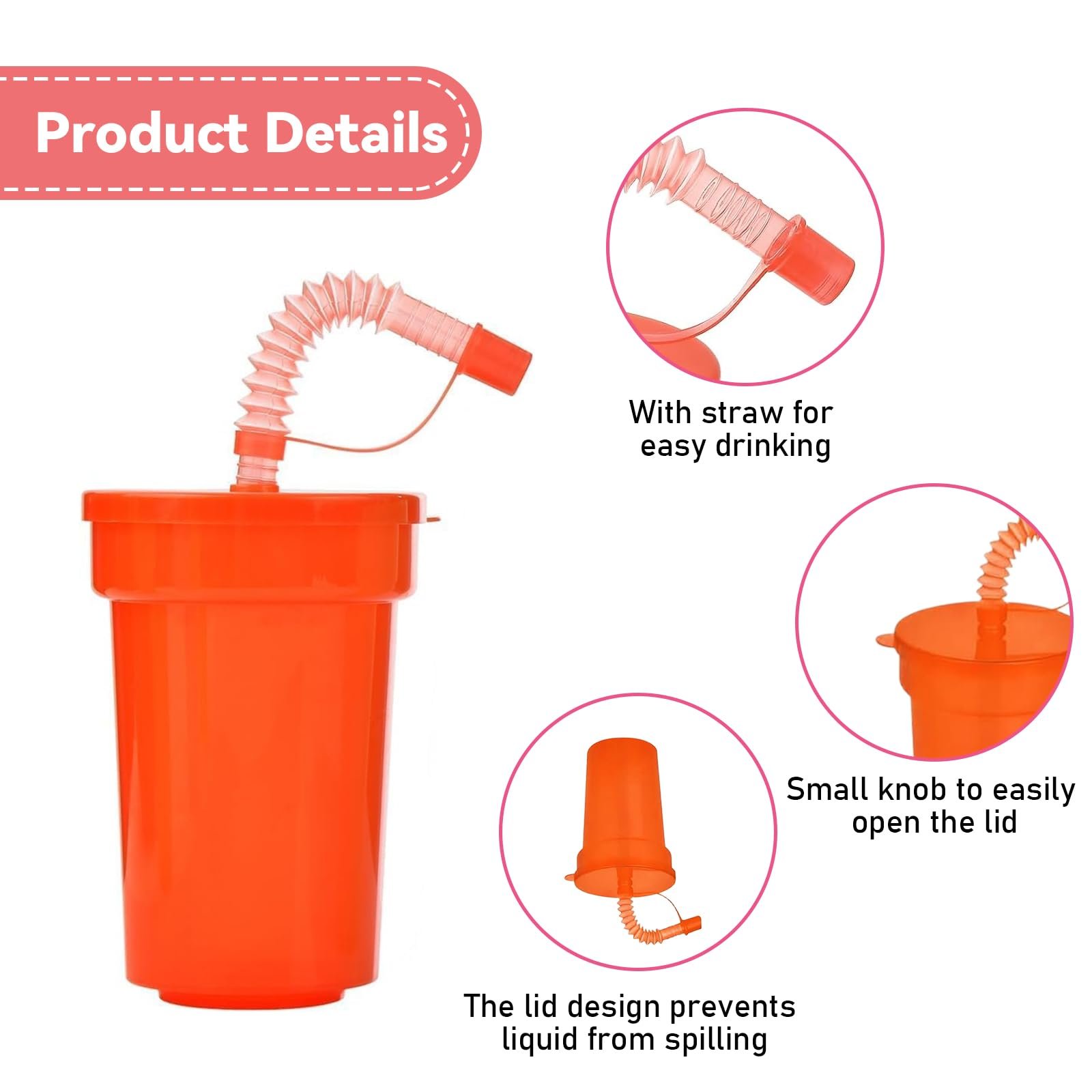 Набор стаканов 12 шт. Стаканчики для вечеринки с крышкой и соломинкой 380 мл Пластиковые стаканчики Многоразовые стаканчики Неоновые стаканчики для кофе со льдом Холодные напитки Смузи, фото №3