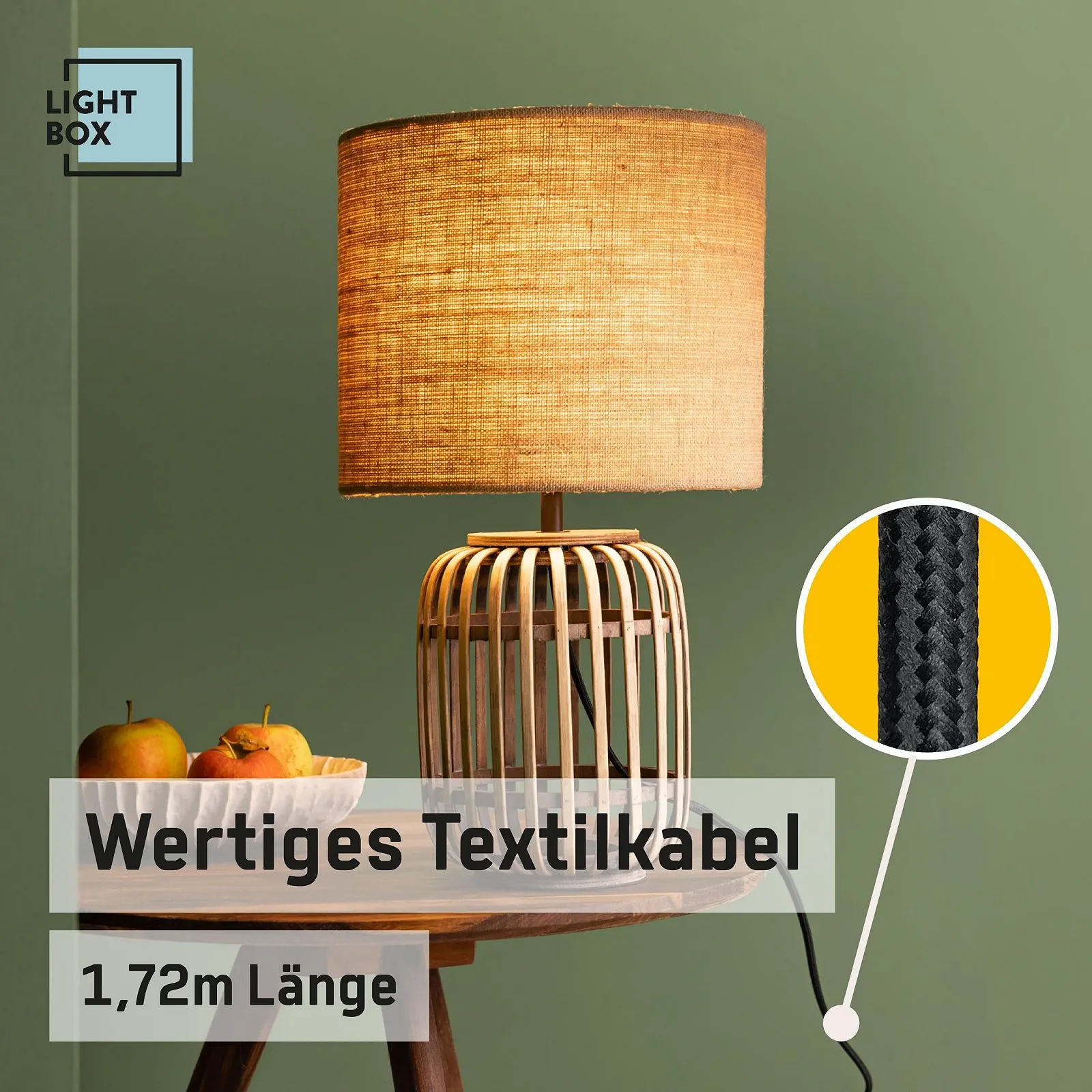 Настольная лампа Lightbox декоративная 43 см высота бамбук/текстиль натуральный вид, фото №7