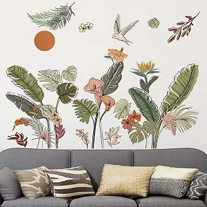 Наклейка на стіну Amimagen Boho Tropical Leaves Тропічне листя Зелені рослини Квіти - Фото 1