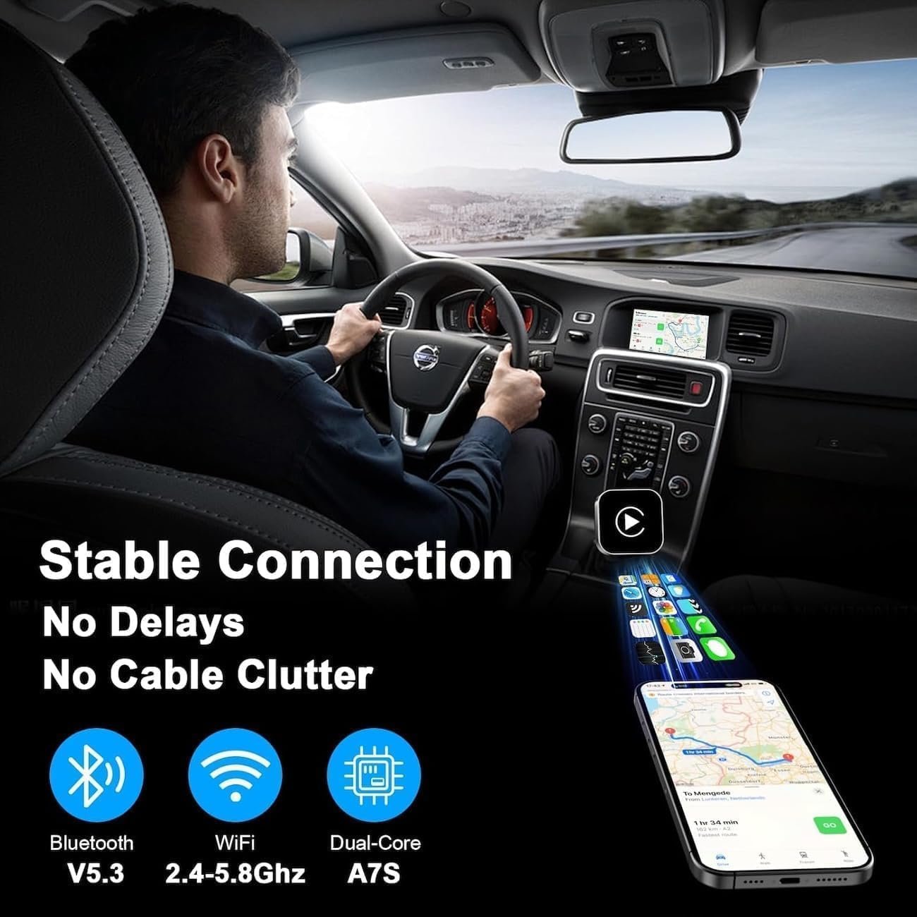 Адаптер Бездротовий PAPER MATE 2025 CarPlay/Android Auto 2-в-1 Чорний, фото №7