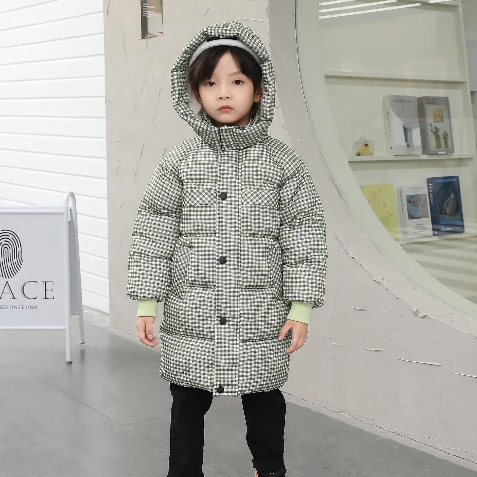 Пуховик Ybing Картатий Для дівчинки Середньої довжини, фото №7