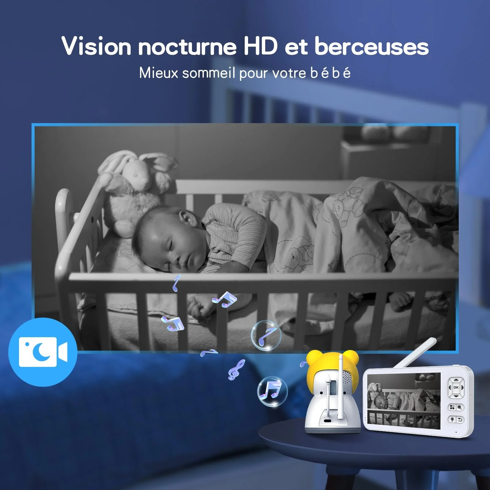 Відеоняня XPJ 2K WLAN 5 дюймів Night Vision Motion & Scream Intercom Lullabies, фото №6 Відеоняня XPJ 2K WLAN 5 дюймів Night Vision Motion & Scream Intercom Lullabies, фото №6