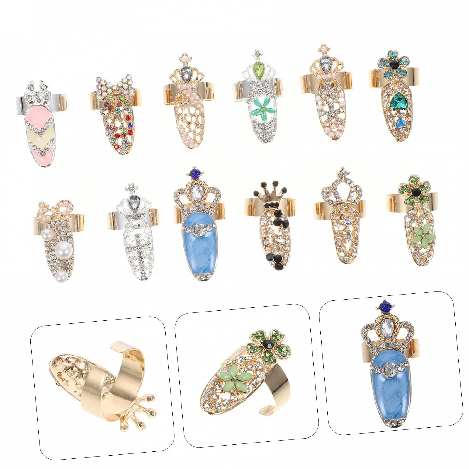Кольца для ногтей Modeaccessoires 12 штук со стразами, нежные кольца для ногтей для женщин и взрослых, простые в использовании без клея для вечеринок и повседневной жизни, фото №8 Кольца для ногтей Modeaccessoires 12 штук со стразами, нежные кольца для ногтей для женщин и взрослых, простые в использовании без клея для вечеринок и повседневной жизни, фото №8