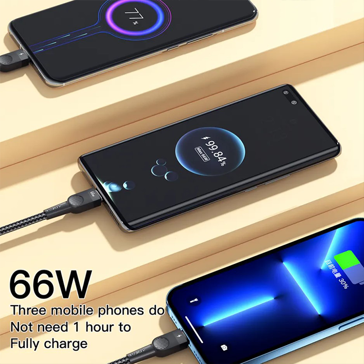Зарядный кабель Swift 3 в 1 ESSAGER micro USB Type-C Lightning 1.2метр 66W, фото №6