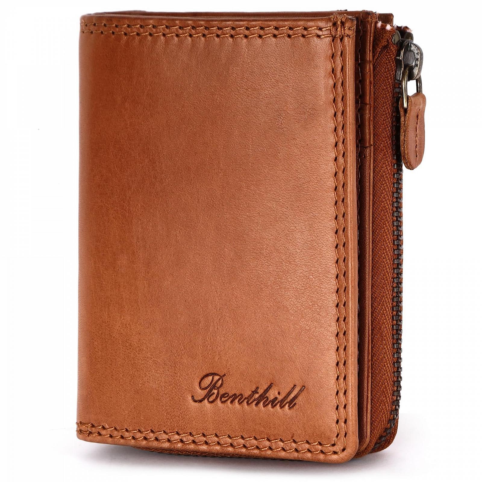 Кошелек Benthill Маленький кожаный, защита RFID, 7 отделений для карт, коричневый, винтаж, фото №1