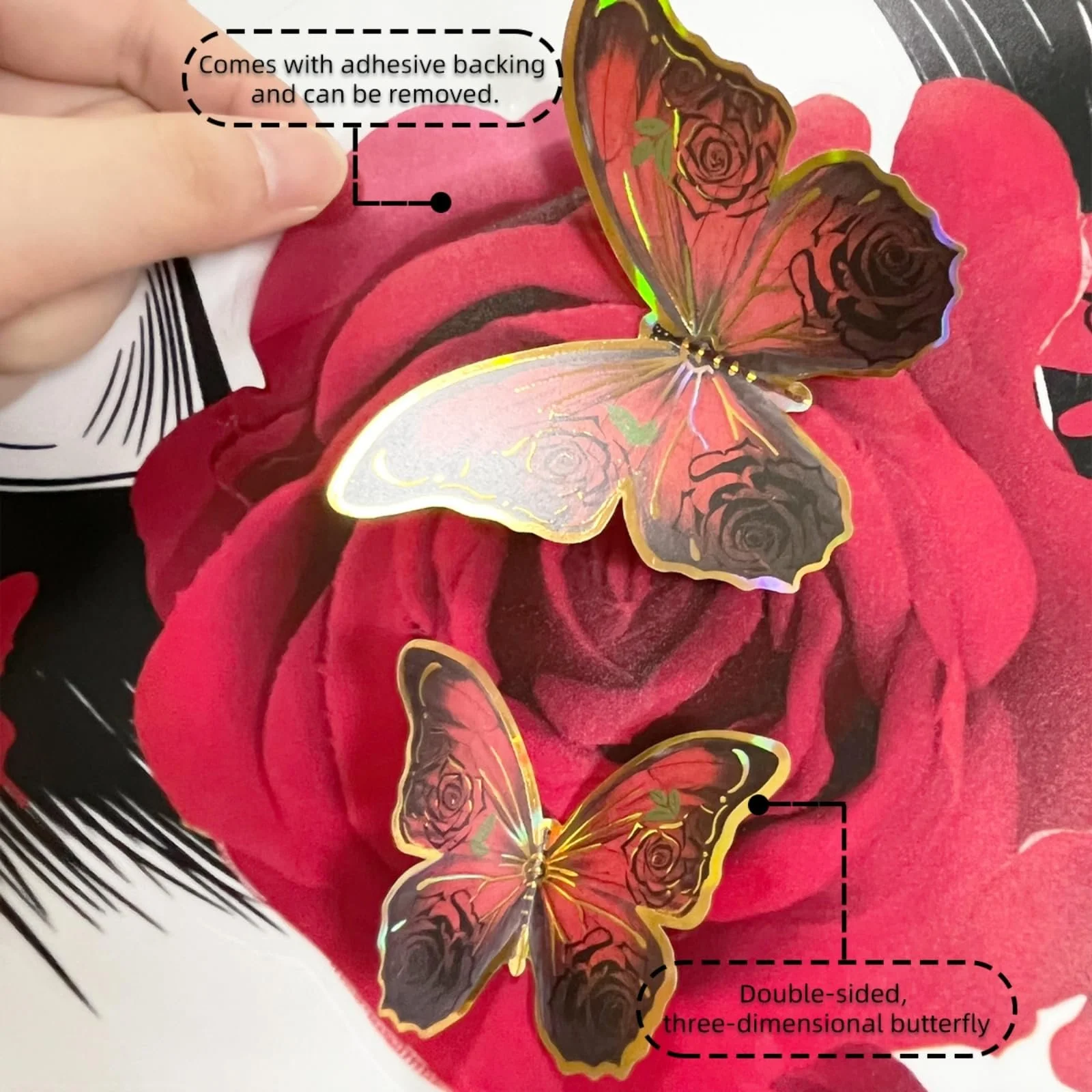 Вдохновляющая наклейка на стену Лицо и глаза красивой женщины 12 шт. 3D Бабочек 30 x 90 см, фото №3