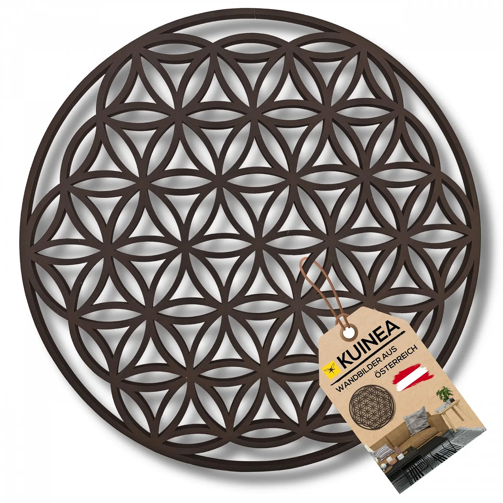 Настінна картина KUINEA Flower of Life діаметр 42 см кругла дерев'яна антрацит, фото №1 Настінна картина KUINEA Flower of Life діаметр 42 см кругла дерев'яна антрацит, фото №1