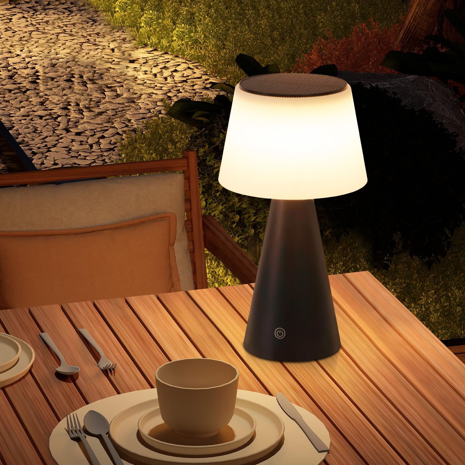 Настільна лампа LED Сонячна Бездротова USB-C Сенсорна Діммована 3000 K - 5000 K 3600 мАг Акумуляторна (Чорна), фото №2