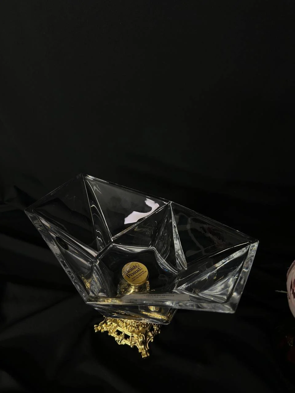 Большая конфетница хрусталь на золотой ножке 32х25 см, фото №2 Большая конфетница хрусталь на золотой ножке 32х25 см, фото №2