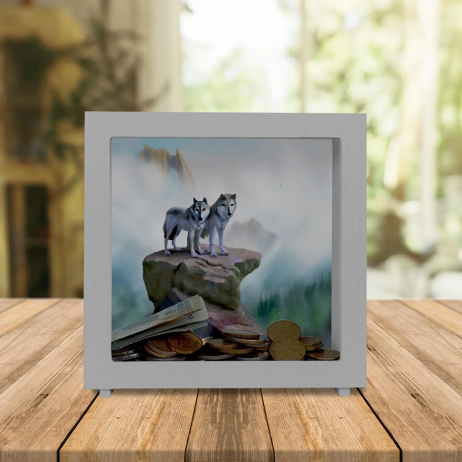 Скарбничка Wolf Frame дерев'яна Пара вовків, фото №2