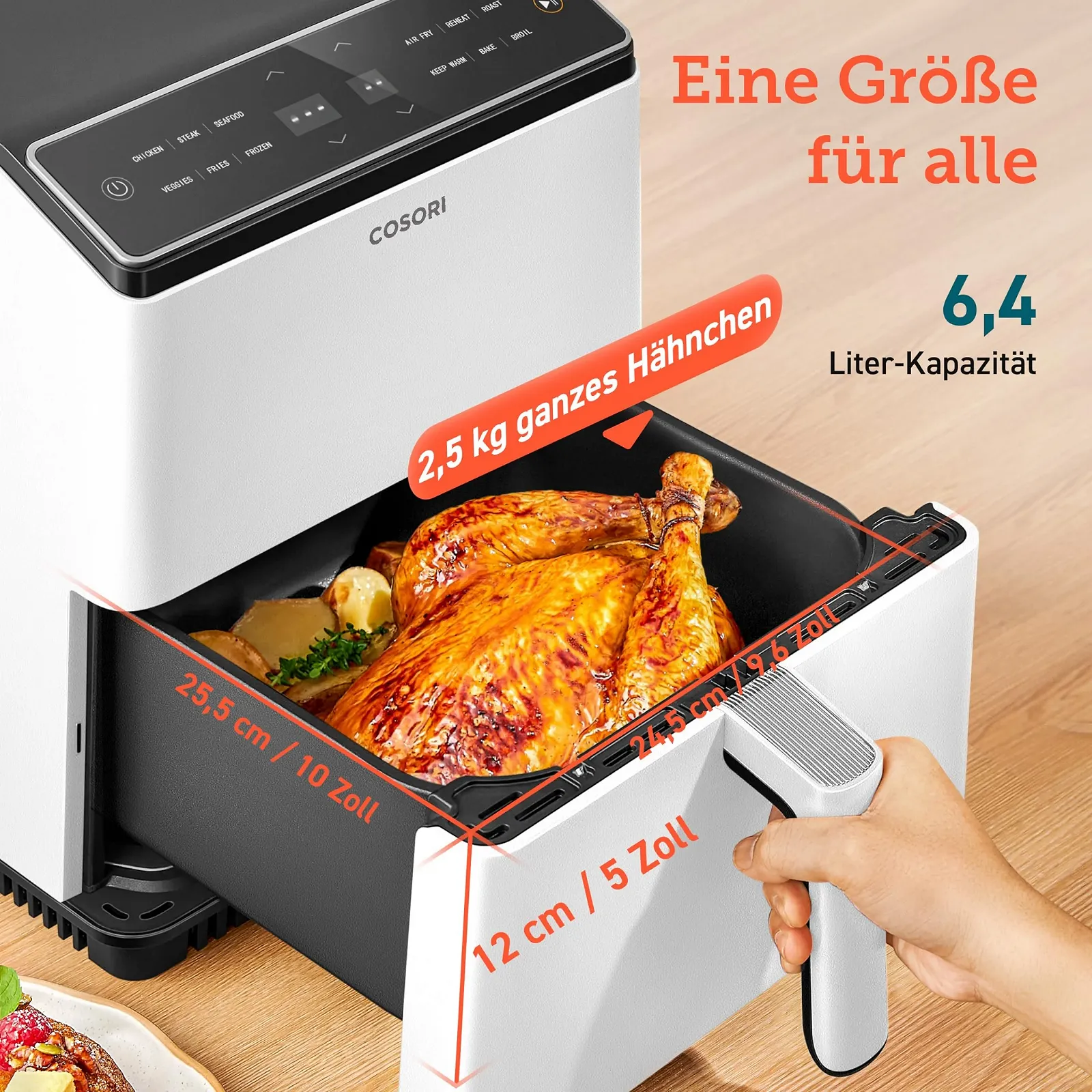 Мультипіч COSORI Dual Blaze XXL 6.4 л (1.8 кг) WiFi 12 функцій 1700 Вт Молочно-біла, фото №5