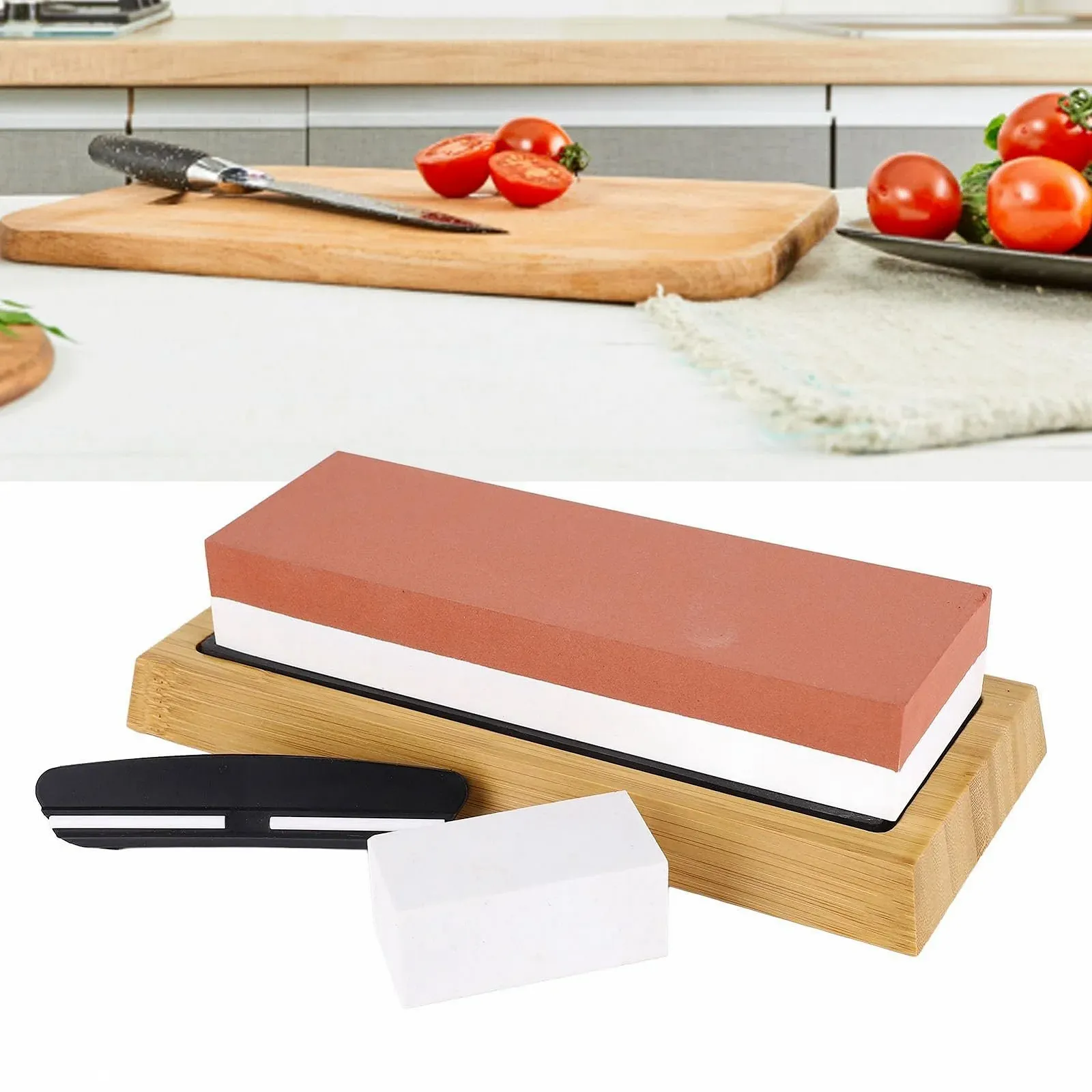 Точильний камінь зернистість 3000/8000 двосторонній з дерев'яною основою Червоно-білий, фото №5