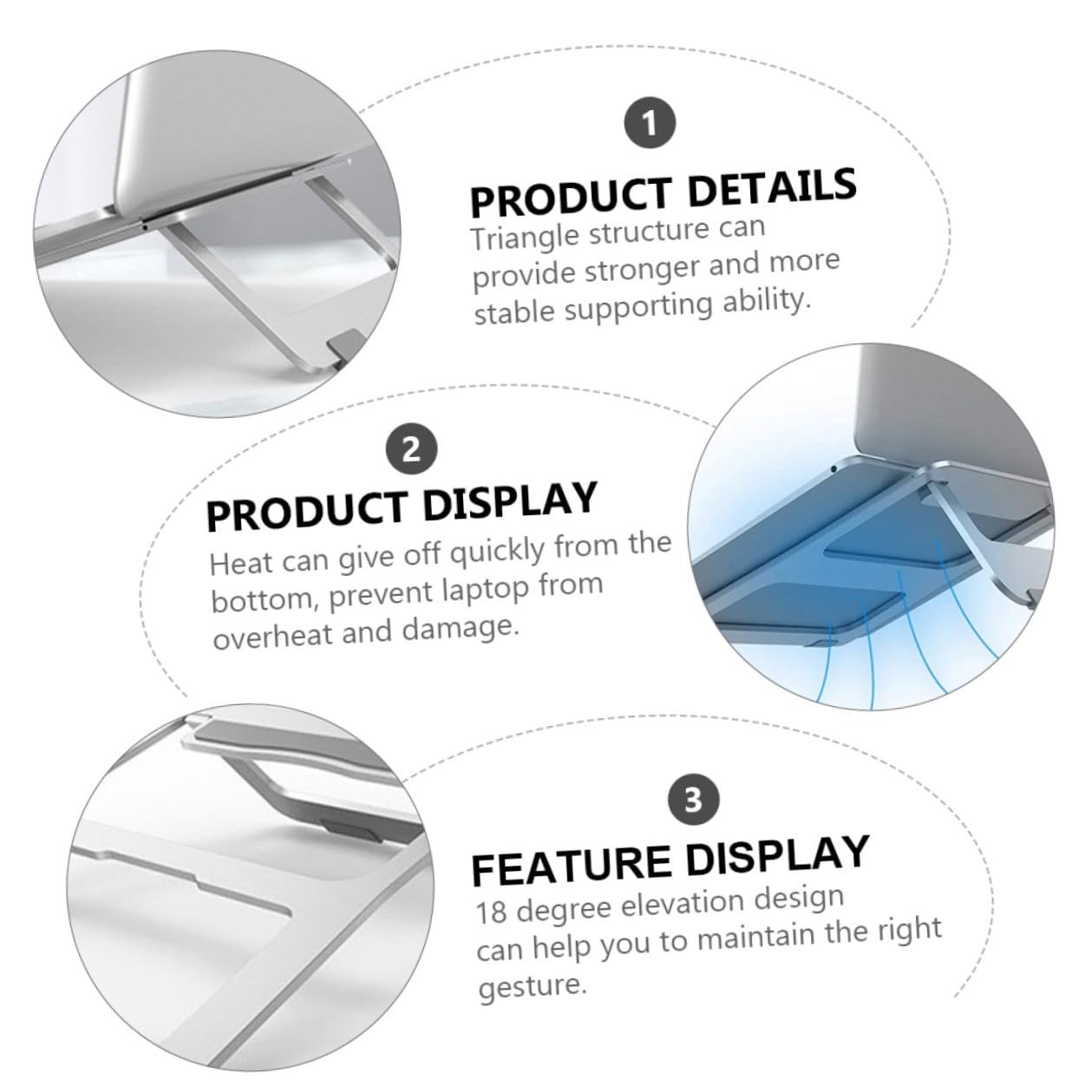 Подставка для ноутбука складная Алюминиевый сплав Эргономичный Наклон Держатель для ноутбука Рассеивание тепла Поддержка для ноутбука для офиса и в дороге, фото №4