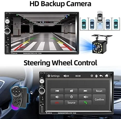 Автомагнітола Podofo / 7" / Сенсорна / Bluetooth / USB / AUX / FM / TF slot / 2DIN, фото №5