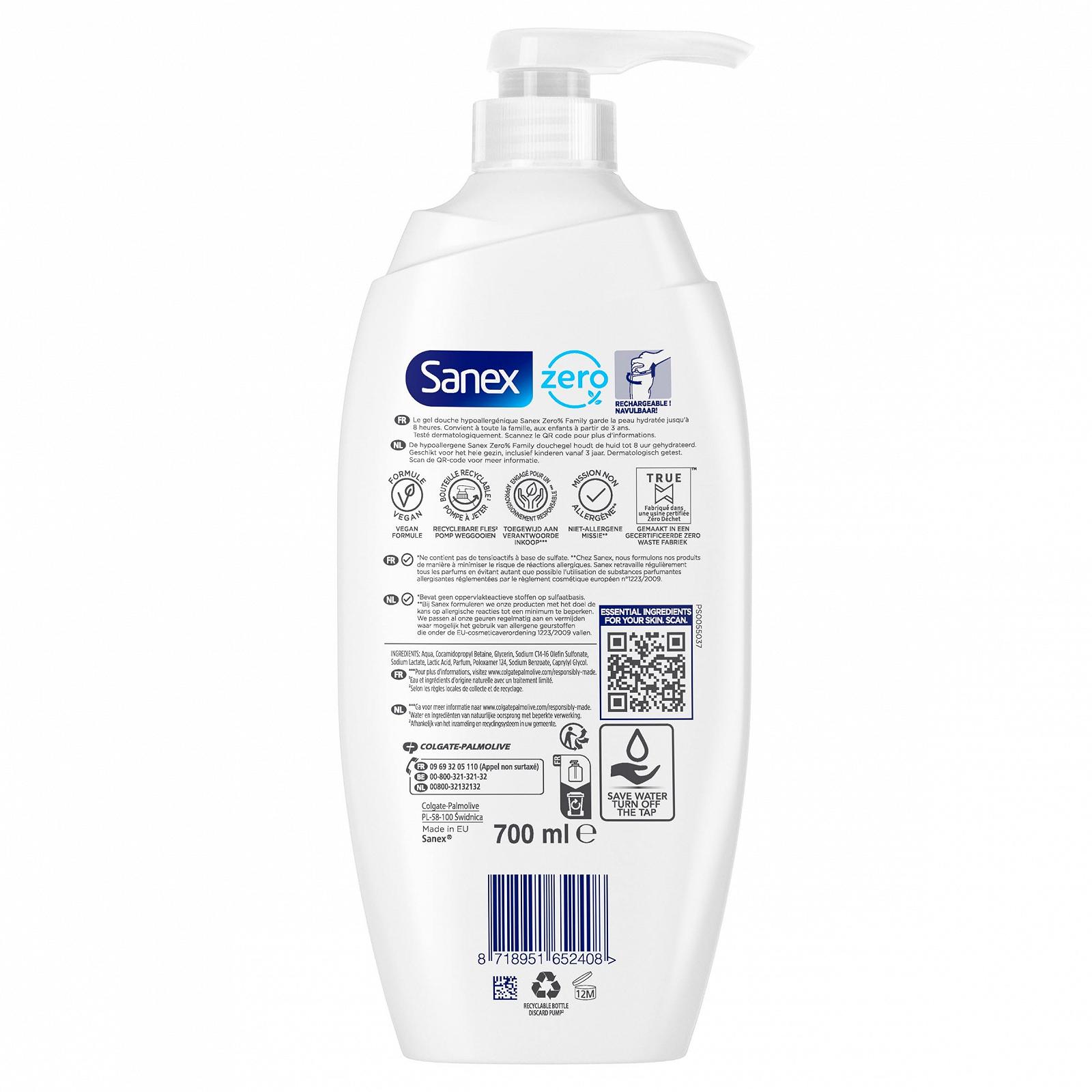 Гель для душу Sanex Zero% Family без мила з дозатором 700 мл, фото №3