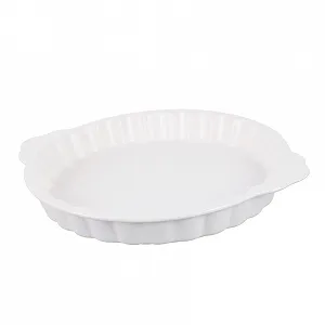 Форма для запікання кругла керамічна з ручками біла - Фото 1