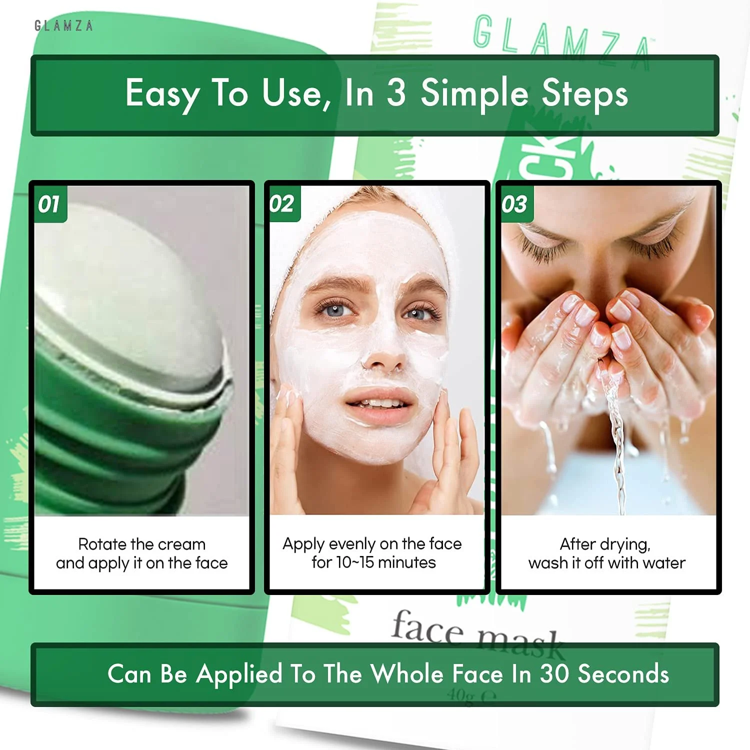 Маска для обличчя GLAMZA Зелений чай та Баклажан GLAMZA Очищувальна маска-стік, фото №5