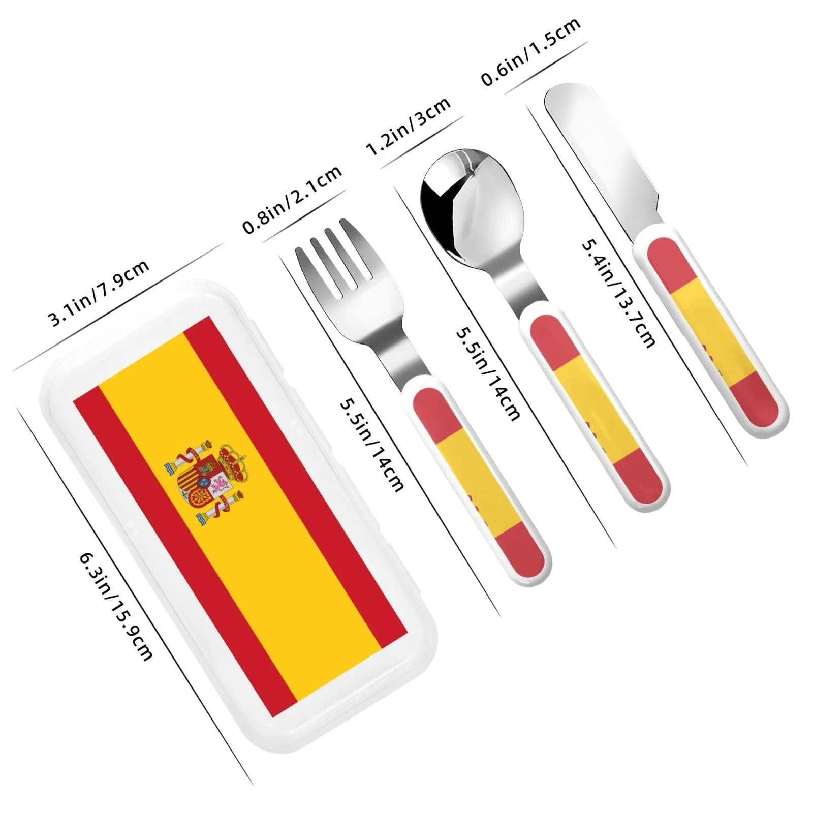 Дитячий набір столових приборів з трьох предметів з принтом іспанського прапора Багаторазовий, фото №3 Дитячий набір столових приборів з трьох предметів з принтом іспанського прапора Багаторазовий, фото №3