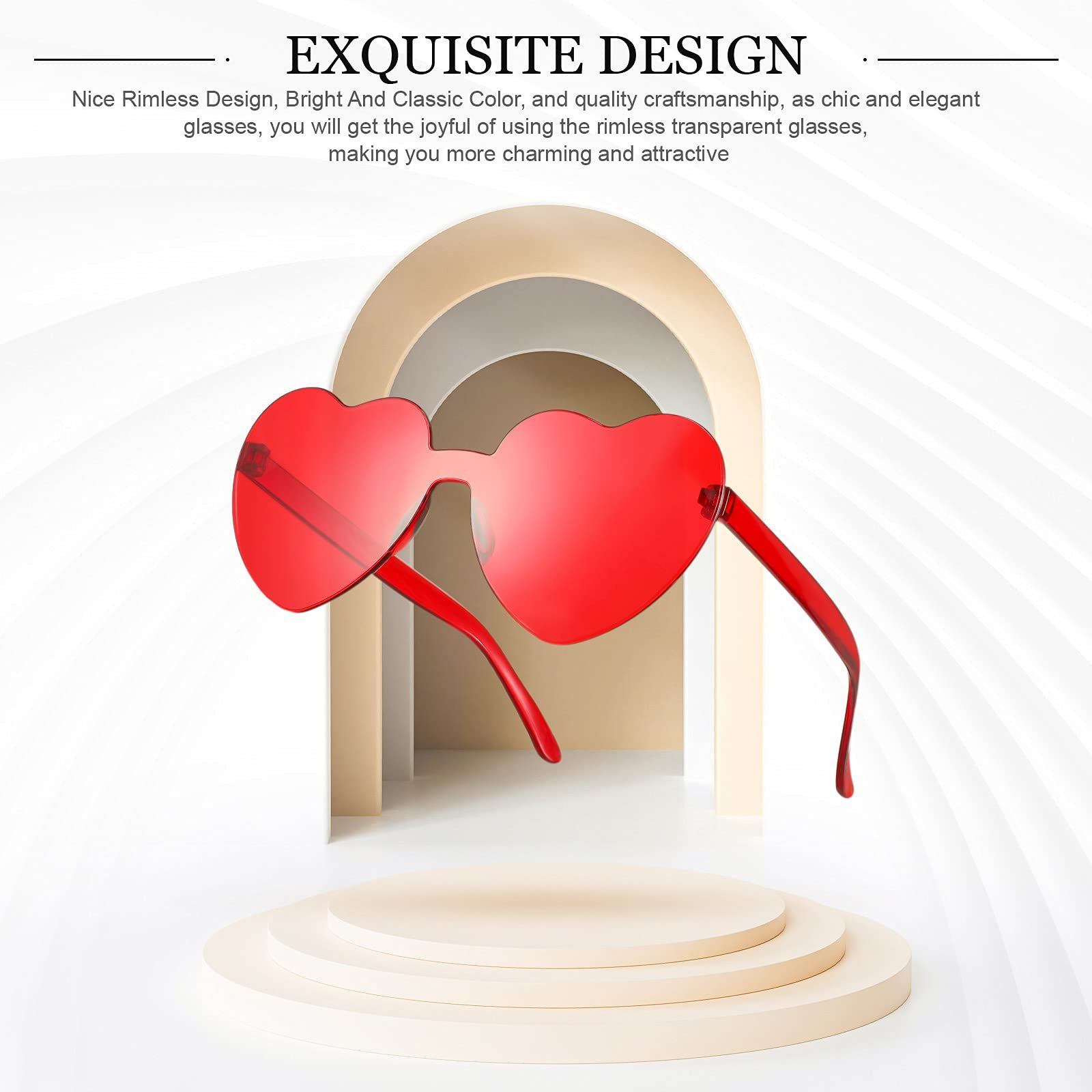 Сонцезахисні Окуляри Fiada Серцеподібні Без оправи Прозорі Кольорові Червоні, фото №4 Сонцезахисні Окуляри Fiada Серцеподібні Без оправи Прозорі Кольорові Червоні, фото №4