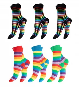 Женские носки Хлопковые Полосатые Разноцветные (6 или 12 пар) с комфортной резинкой без шва - Фото 1
