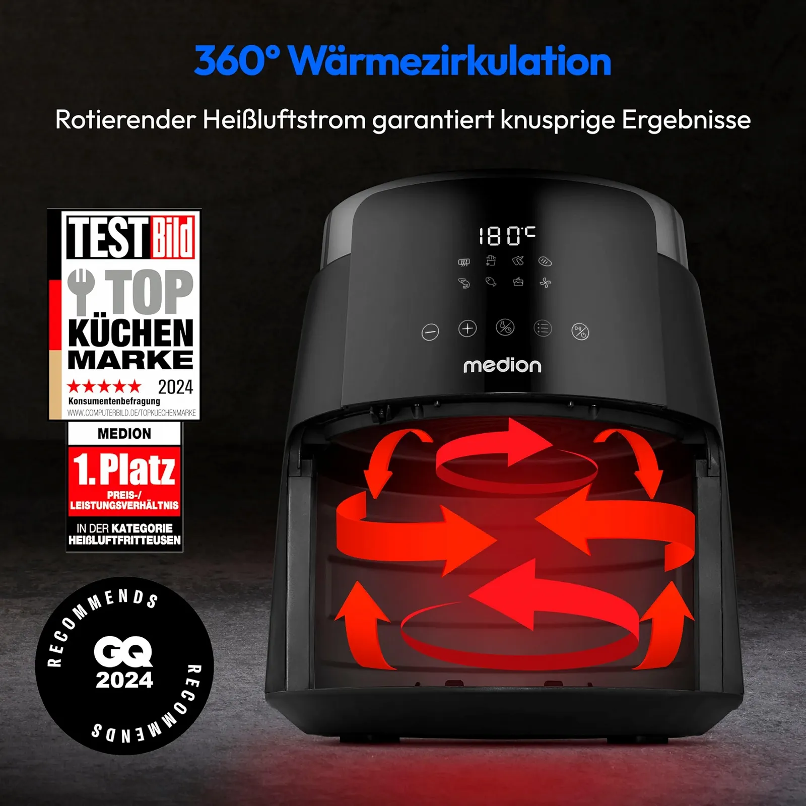 Мультипіч MEDION P40 L MD13030 4.7 L 1500 W Таймер на 60 хвилин до 200 °C Чорна, фото №3
