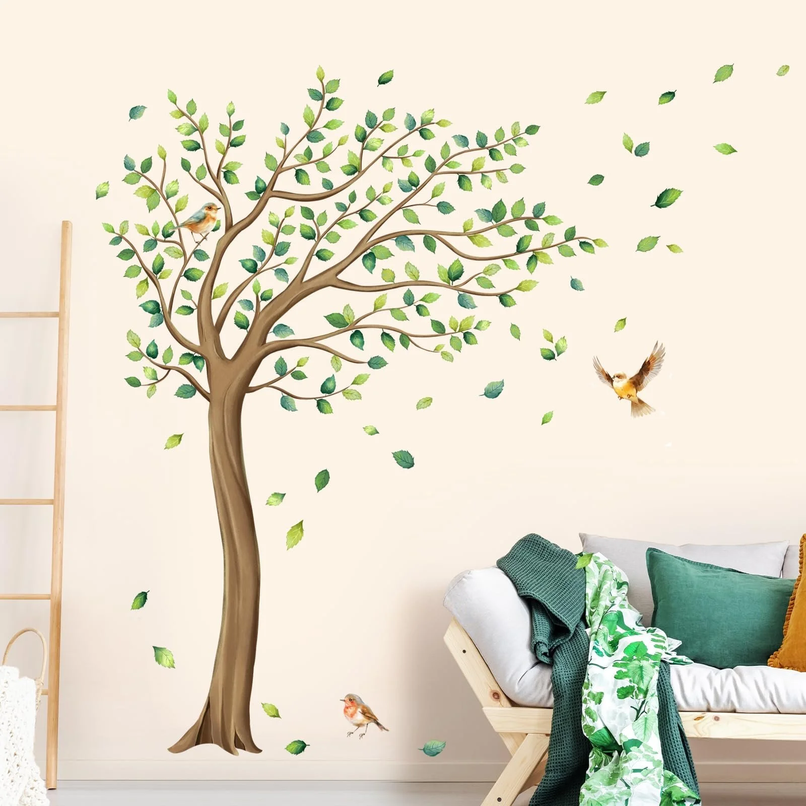 Наклейка на стіну Tanlaby Велике дерево Зелене листя Птахи, фото №2