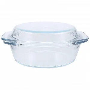 Форма для запекания круглая стеклянная с крышкой для микроволновой печи - Фото 1