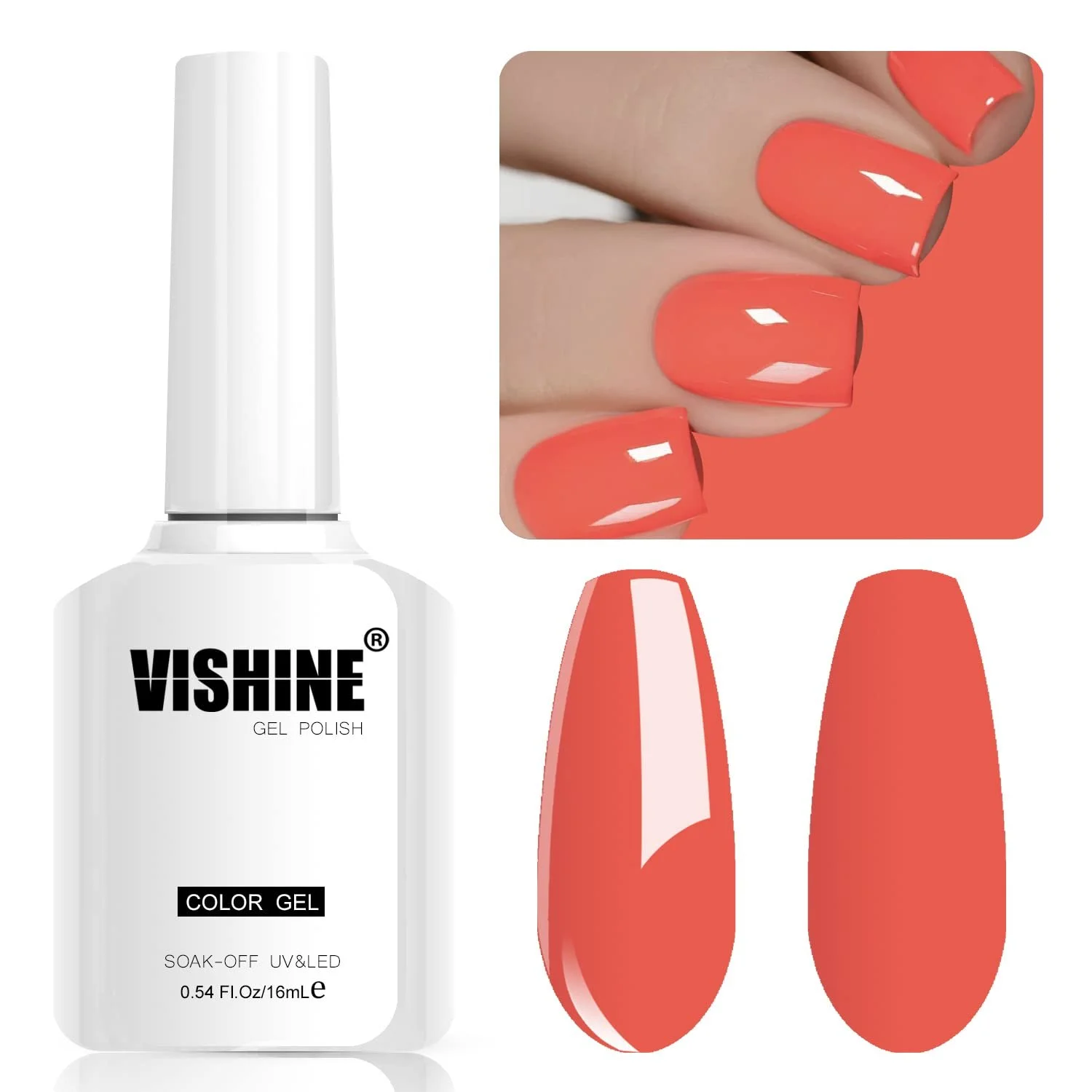 Гель-лак Vishine Neon Цвет M100 Неоновый Кораллово-оранжевый 16 мл, фото №4