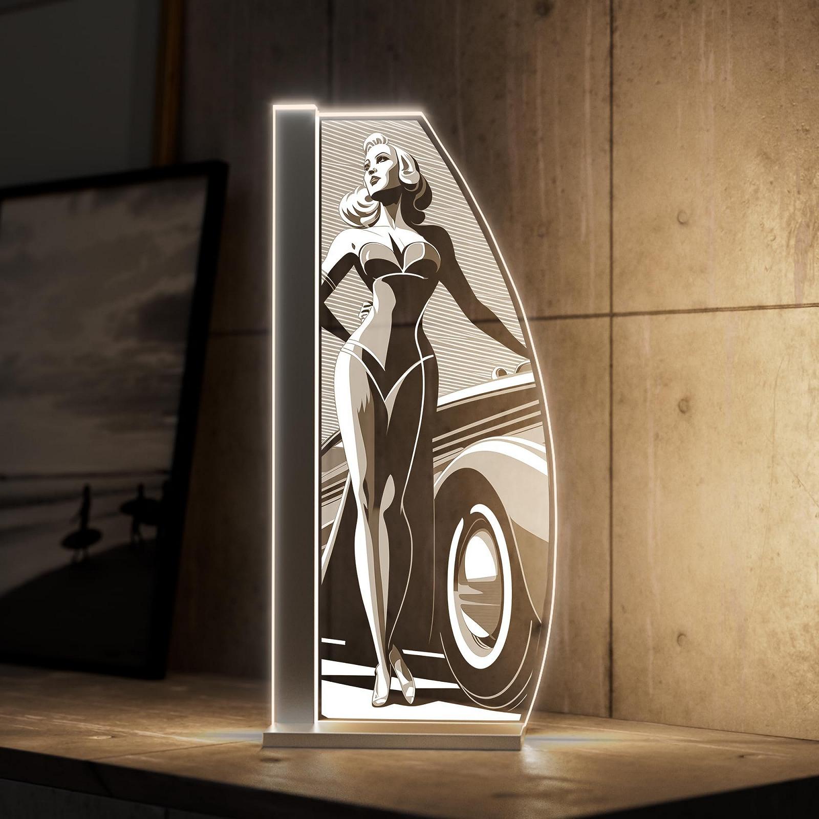 Настільна лампа LED Скляна з гравіюванням Retro Style Woman Срібляста, фото №2