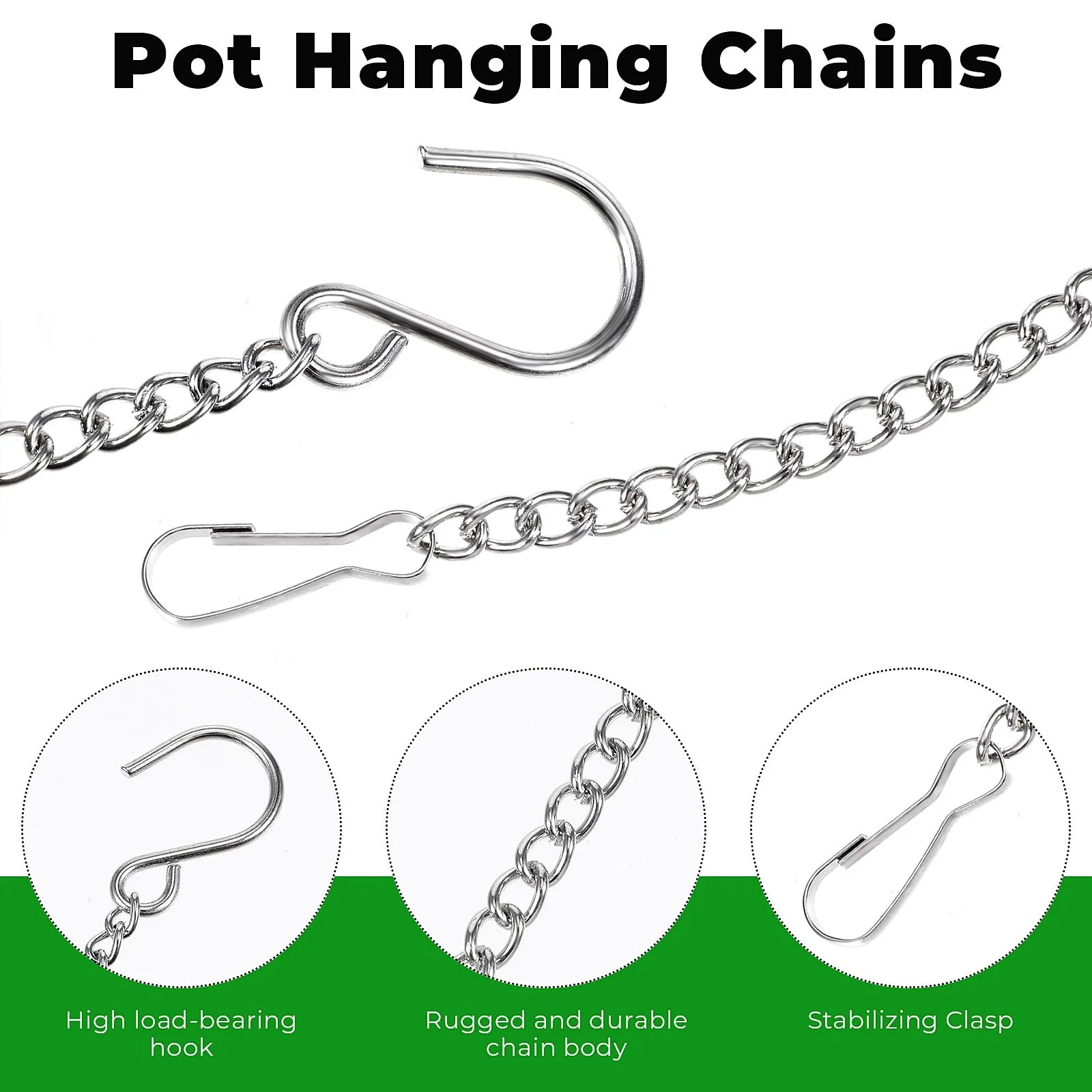 Ланцюги для підвісних кошиків 4 шт 25.7 см з кліпсами та S-подібними гачками сріблясті, фото №3