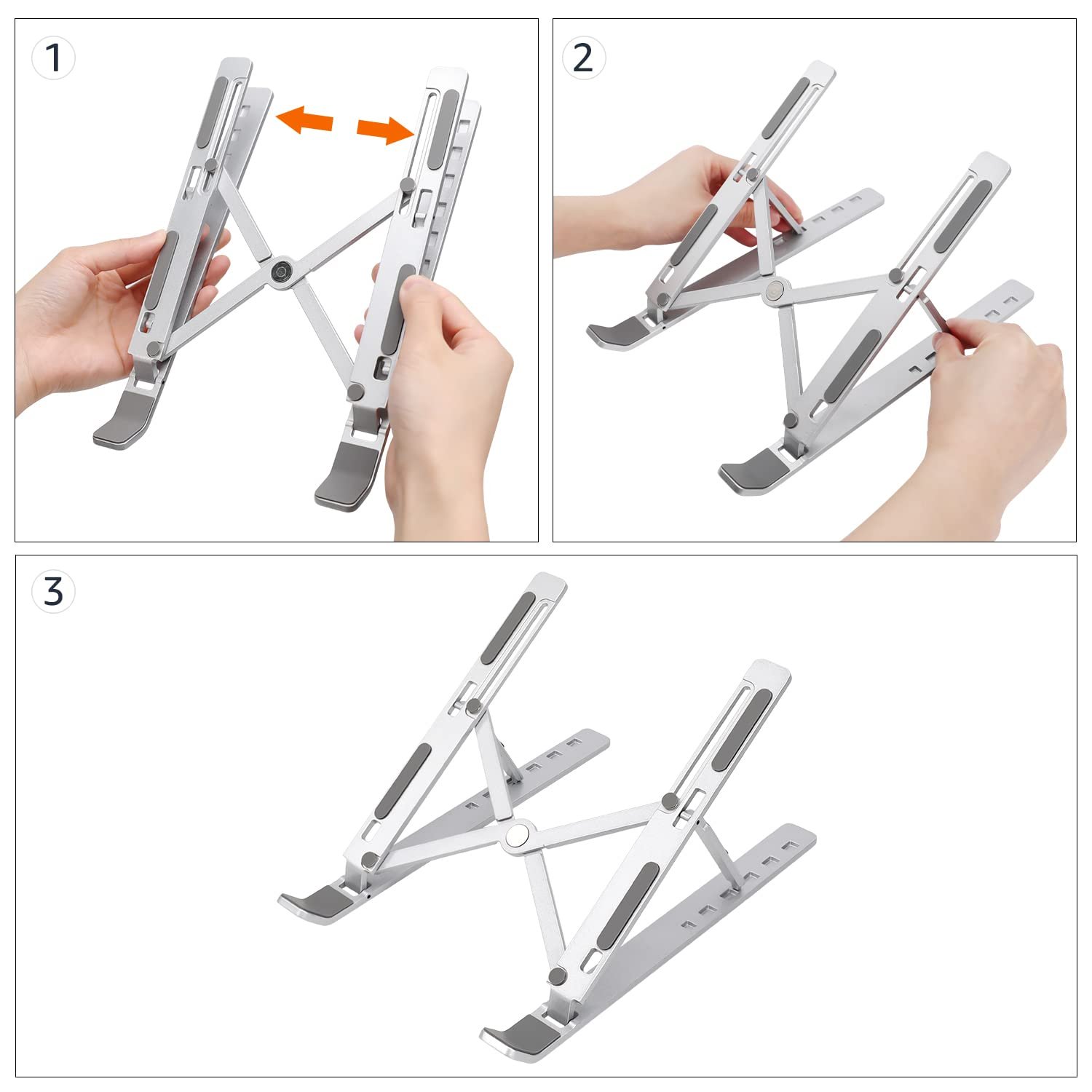 Підставка для ноутбука Amazon Basics Портативна з 6 регульованими кутами нахилу для ноутбуків 10-15.6 дюймів (23.9 x 4.4 x 1.9 см) Срібляста, фото №6