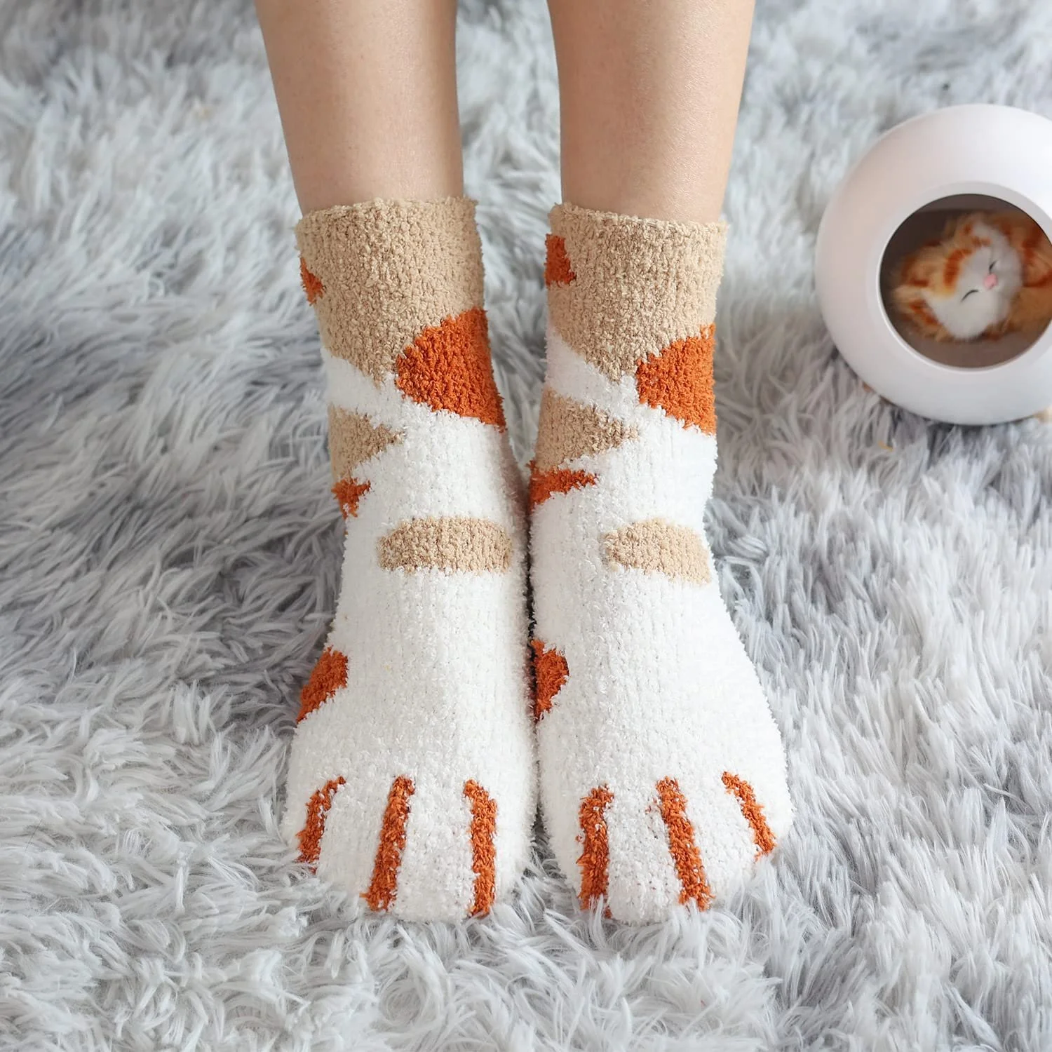 Носки с пальцами Toes Home Cartoon Cuddly Женские - 6 пар супер мягкие пушистые теплые зимние повседневные домашние носки для девочек, фото №4