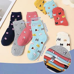 Носки Женские с рисунком 8 пар, размер 35-38, Разноцветные с забавным мультяшным котом, Хлопок synthetic.ua - Фото 1