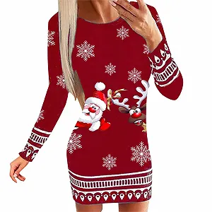 Платье-свитшот Kanpola Рождественское Женское Смешной Олень Мини-платье С круглым вырезом Осеннее Зимнее С длинным рукавом Для рождественской вечеринки Повседневное - Фото 1