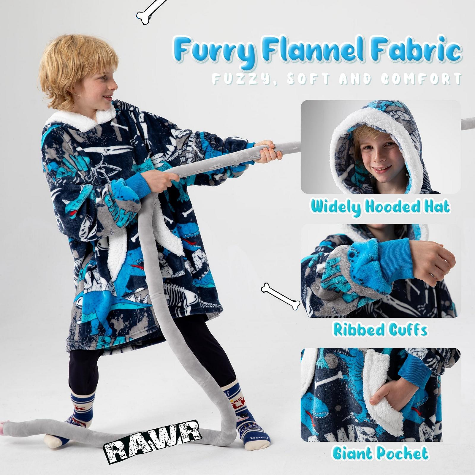 Худи-одеяло Winthome Oversized для взрослых, Фланелевая толстовка, Уютный джемпер для мальчиков и девочек, фото №4