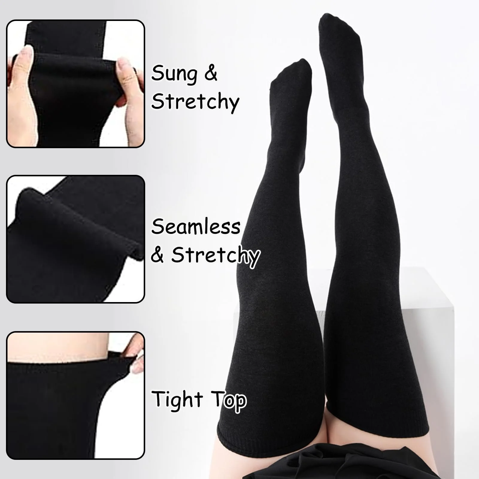 Женские носки выше колена большого размера черного цвета, фото №3 Женские носки выше колена большого размера черного цвета, фото №3