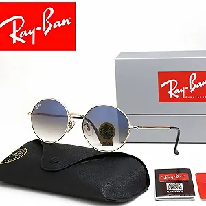Чоловічі сонцезахисні окуляри круглі Ray Ban блакитний градієнт - Фото 1