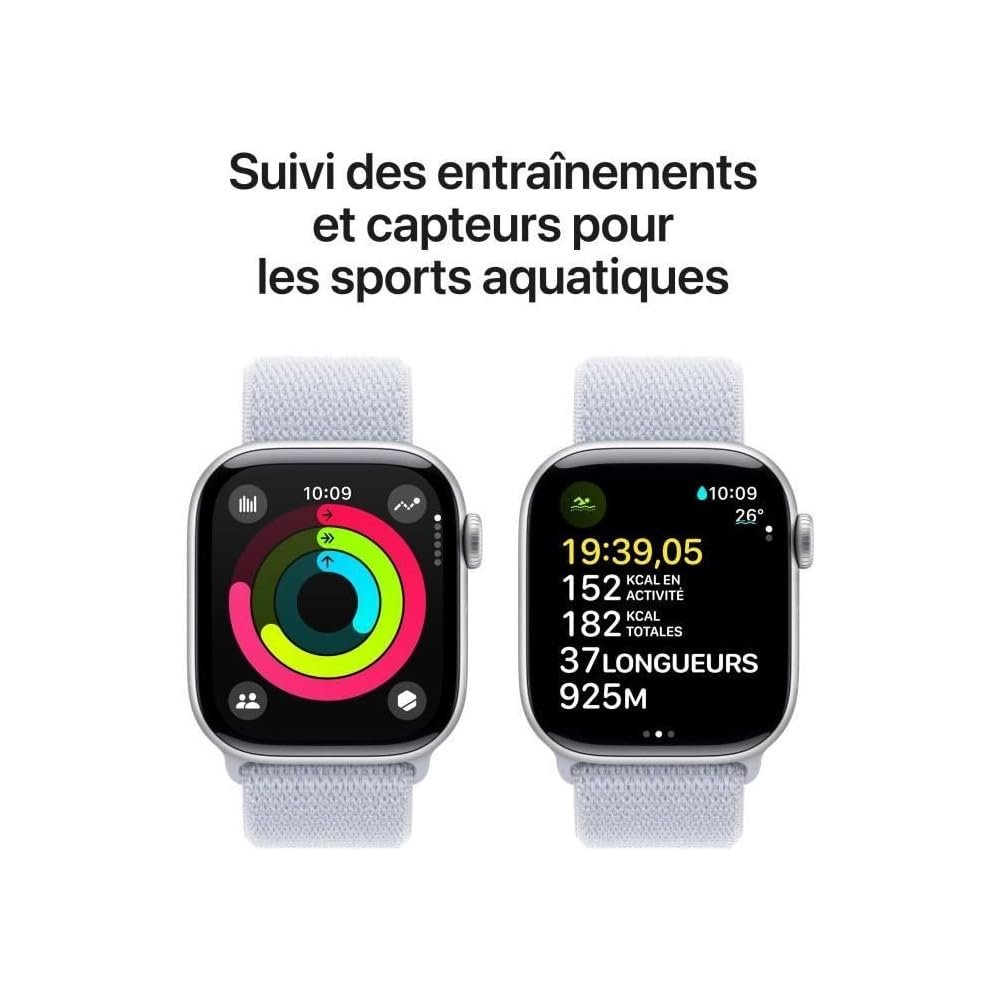 Смарт-часы Apple Series 10 (GPS + Cellular 42 мм) Алюминиевый корпус Серебристый и Sport Loop Синее Облако, фото №4