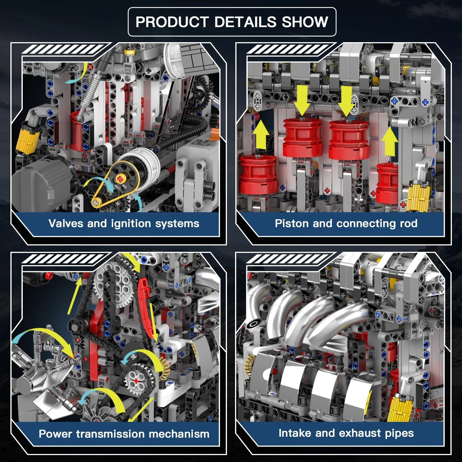 Строительные блоки Двигатель Mould King Technik L4 Модель двигателя 1787 деталей, фото №6
