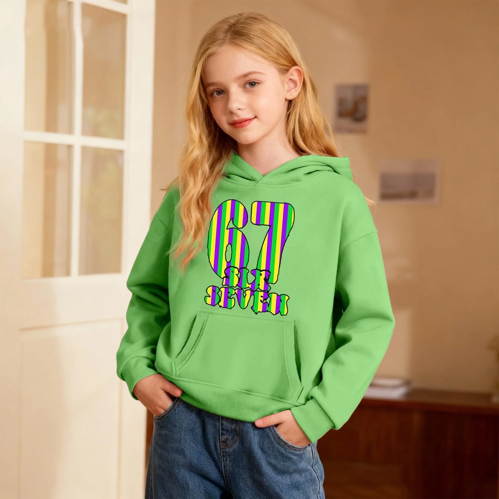 Худи 67 с карнавальным узором для детей, мягкий флисовый пуловер с карманами, фото №3