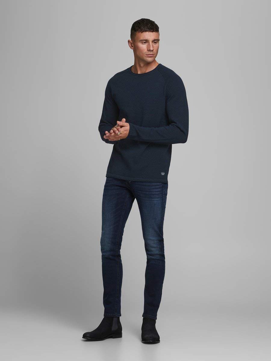 В'язаний пуловер JACK & JONES JJEHILL, чоловічий, з круглим вирізом, базовий, з довгими рукавами, бавовняна сорочка, фото №5