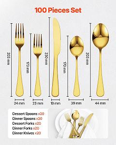 Набор столовых приборов VEVOR на 20 человек, 100 предметов, изготовлен из пищевой нержавеющей стали synthetic.ua - Фото 1