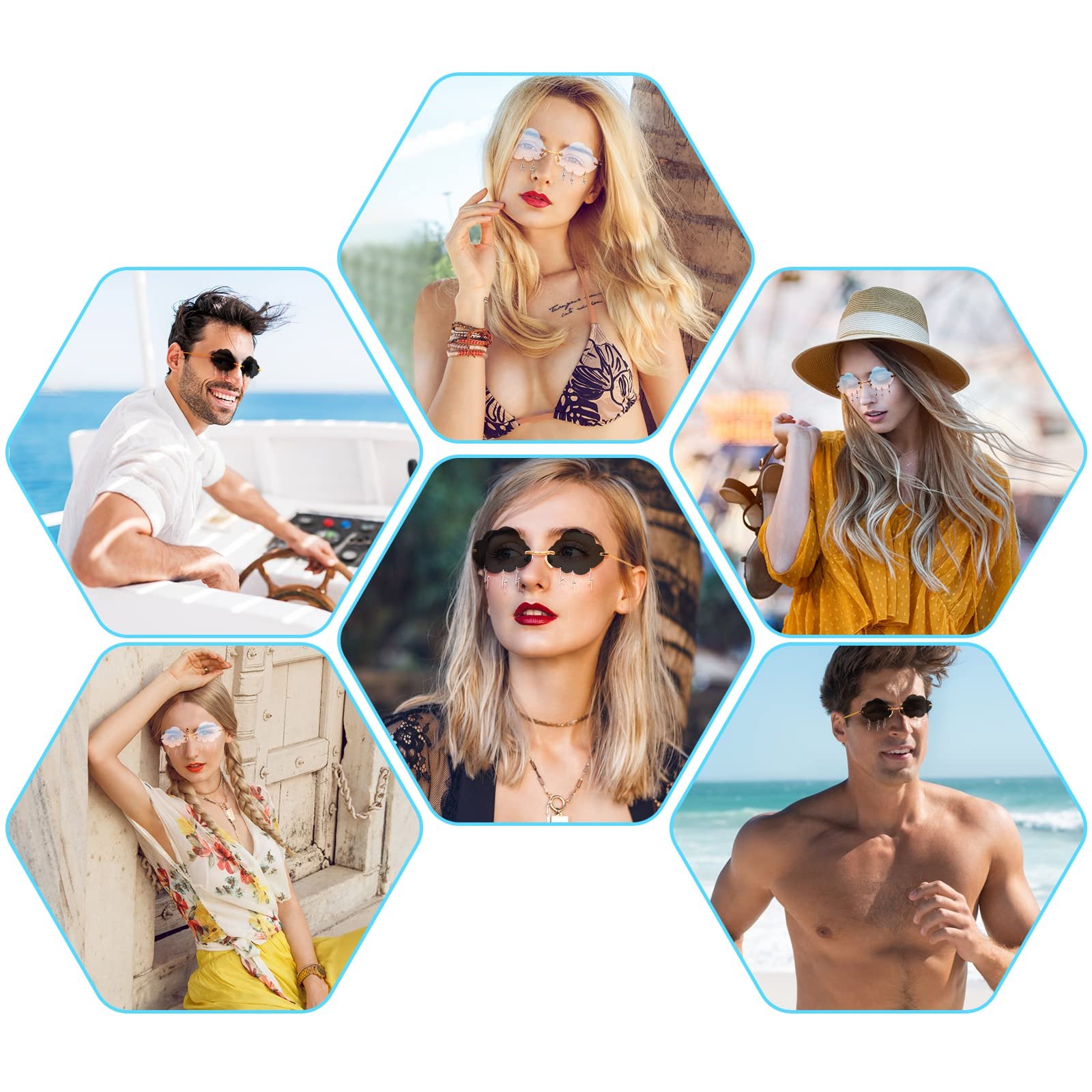 Солнцезащитные очки Облака Fumanduo, 2 шт, Без оправы, Разноцветные (Серый Blu-Pink), фото №7