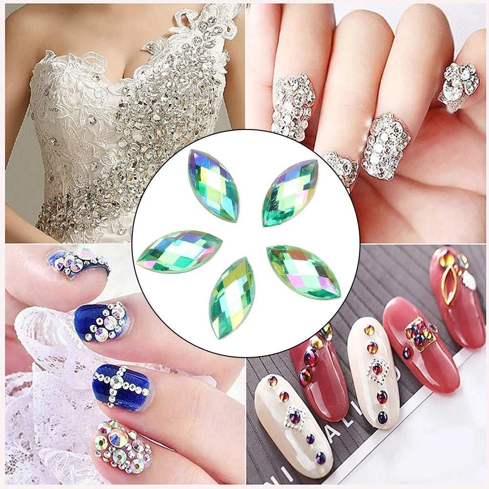 Стразы Конский глаз AB цвета, Стразы для ногтей, Блестящие стразы с плоской задней частью, Акриловые аксессуары для DIY украшений, фото №5