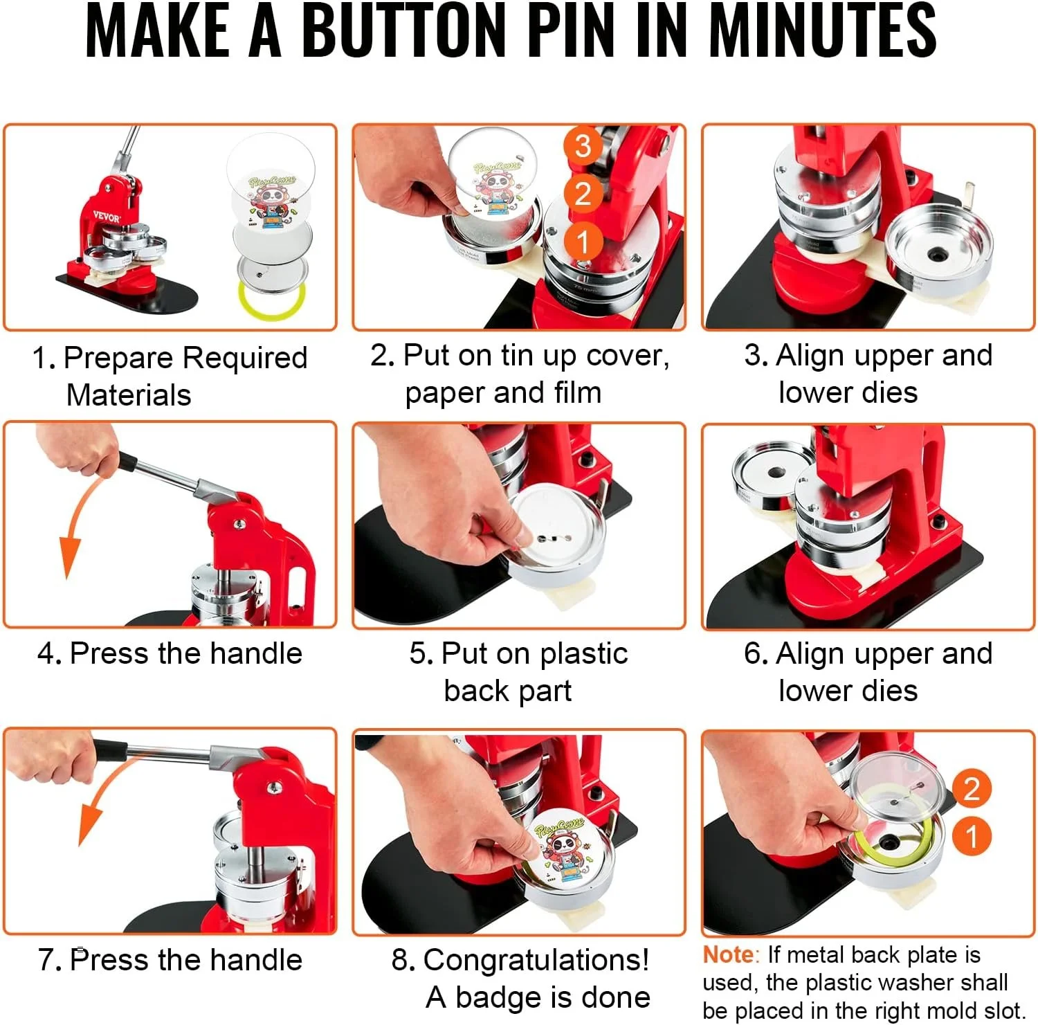 Набір деталей VEVOR 75мм для виготовлення круглих значків 100шт Срібний, фото №4