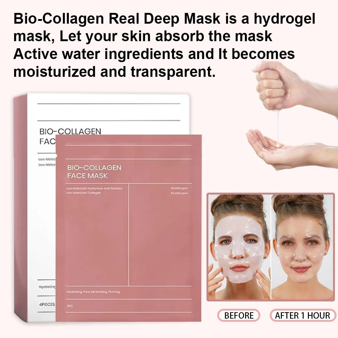 Маска Колагенова Organic Korean, Набір 4 шт, Маска для Обличчя Нічна, Зволожуюча, для жінок (1 набір), фото №3