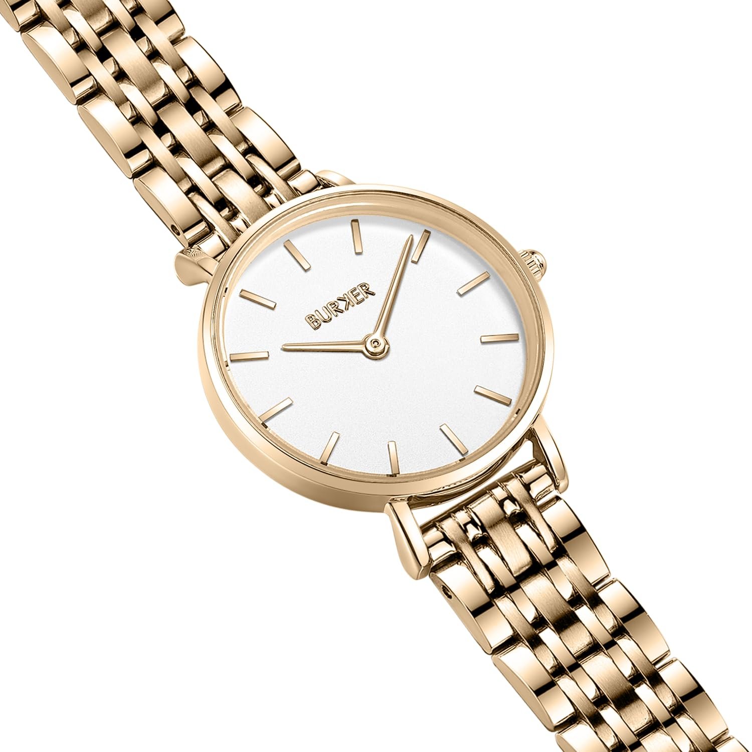 Женские часы BURKER Ruby Petite, круглые, аналоговые, водонепроницаемые 3 ATM, золотые, белые, 28 мм, фото №3
